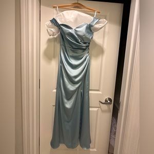 Revelry bridesmaid dress Ariel satin light blue (828) size 4 petite